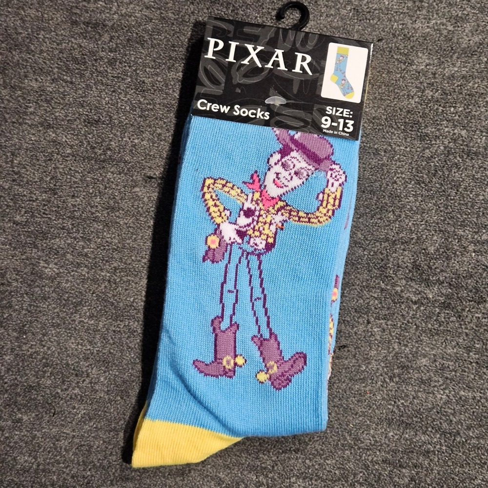 Disney Pixar Toy Story Woody Mens Crew Socks Blue Yellow Size 9-13 NWT